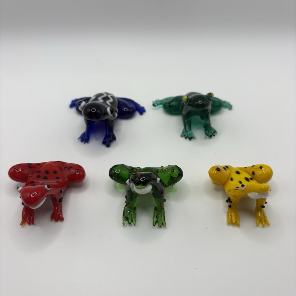 Vintage Hand Blown Art Glass Frog Figurines Lot of 5 Colorful Murano Style - Picture 3 of 13